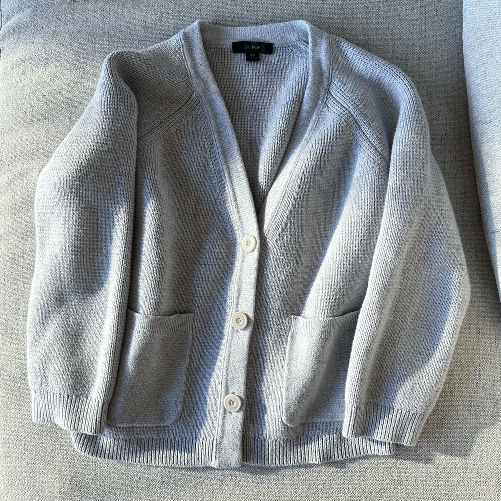 J. Crew Light Grey Button Cardigan Sweater